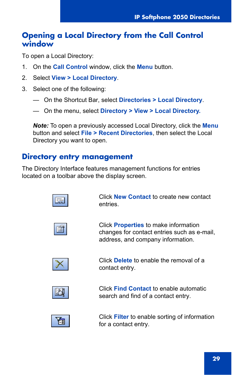 Directory entry management | Nortel Networks i2050 User Manual | Page 29 / 56