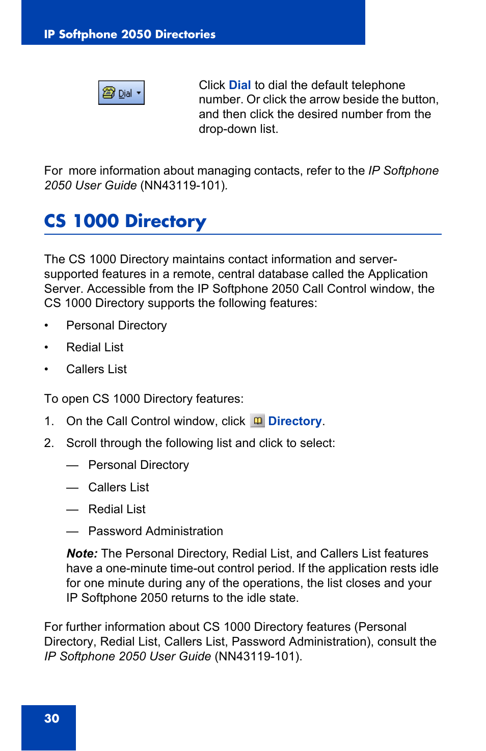 Cs 1000 directory | Nortel Networks i2050 User Manual | Page 30 / 56