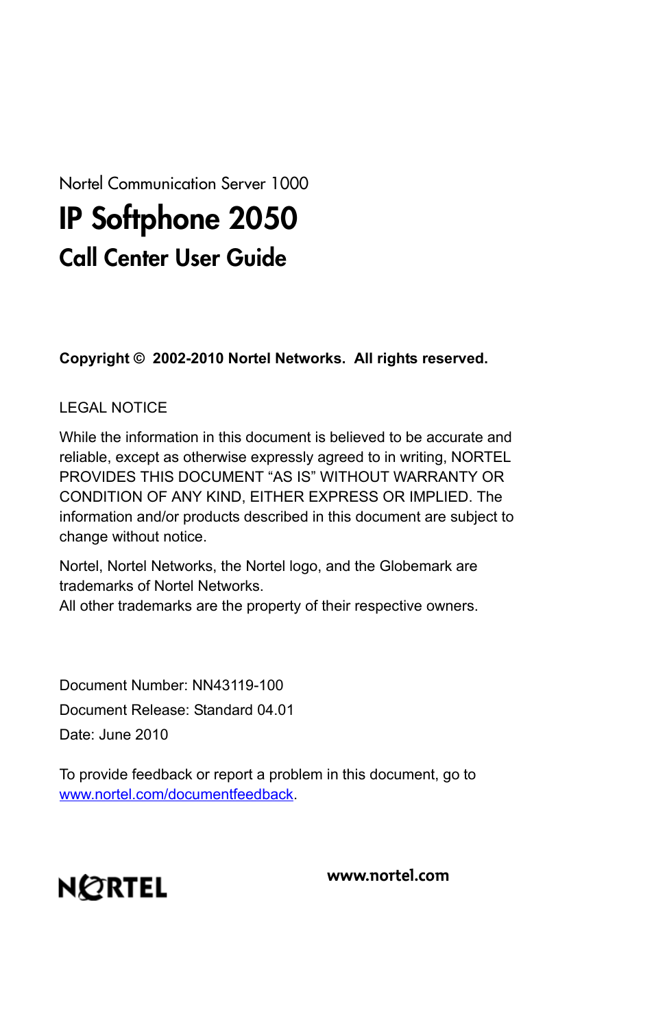 Ip softphone 2050, Call center user guide | Nortel Networks i2050 User Manual | Page 56 / 56