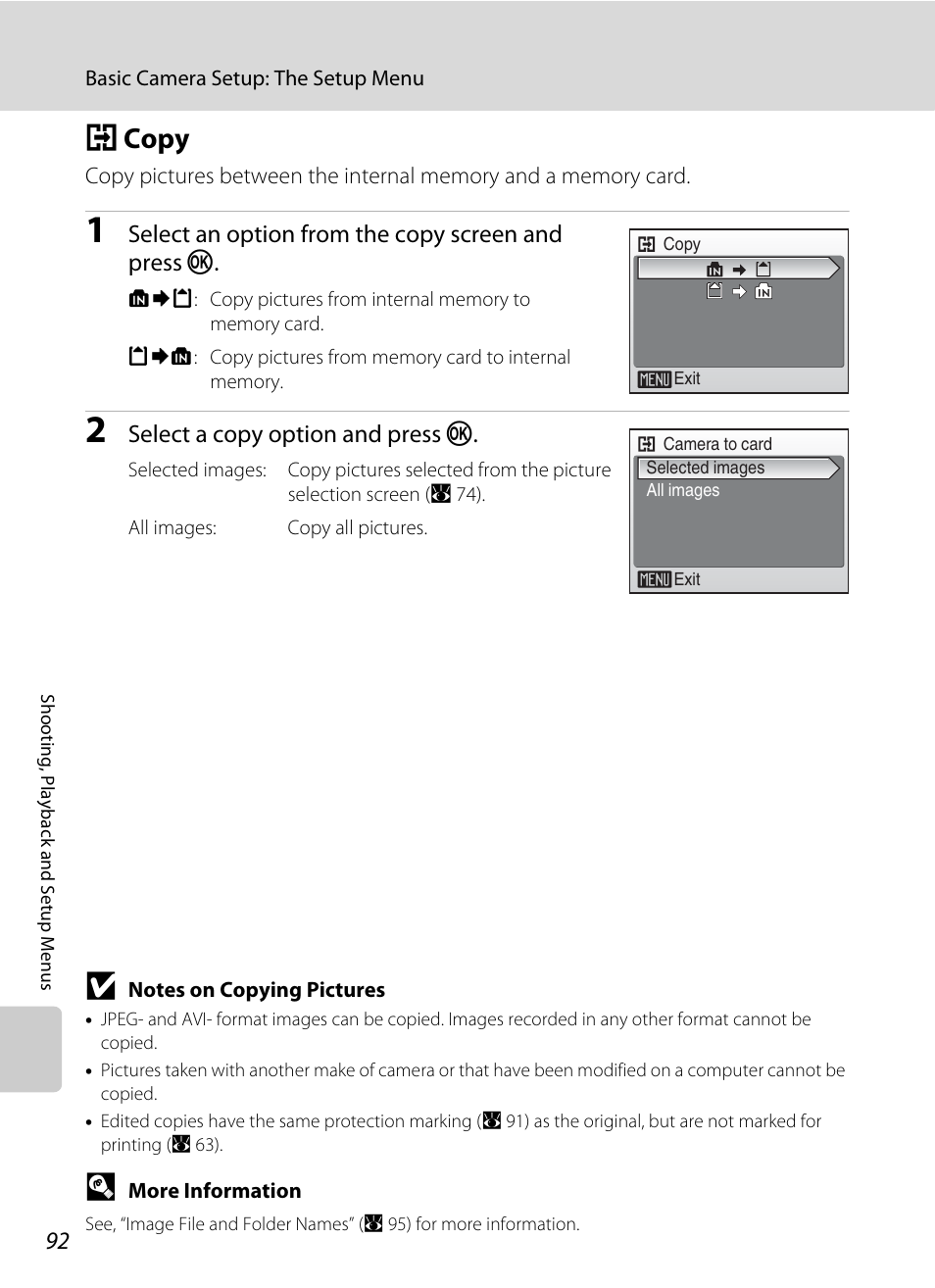 Copy, H copy, A 92) | A 92 | Nikon L14 User Manual | Page 104 / 128