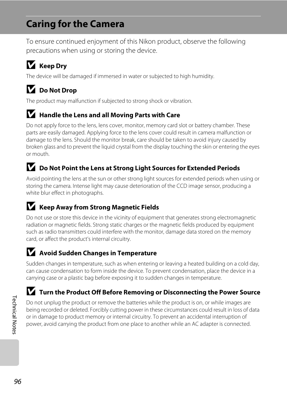 Caring for the camera | Nikon L14 User Manual | Page 108 / 128