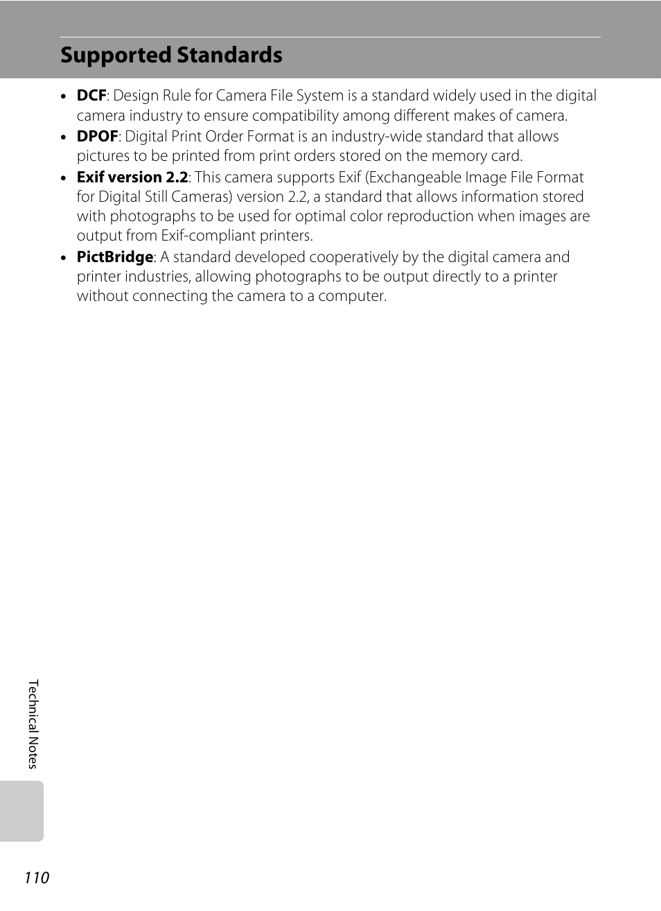 Supported standards, Tible, A 110) p | Nikon L14 User Manual | Page 122 / 128