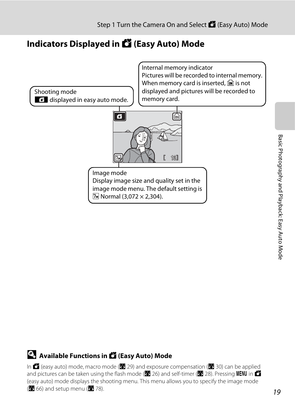 Indicators displayed in g (easy auto) mode | Nikon L14 User Manual | Page 31 / 128