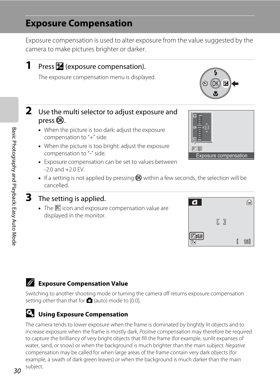 Exposure compensation, A 30) men, A 30) ca | Nikon L14 User Manual | Page 42 / 128