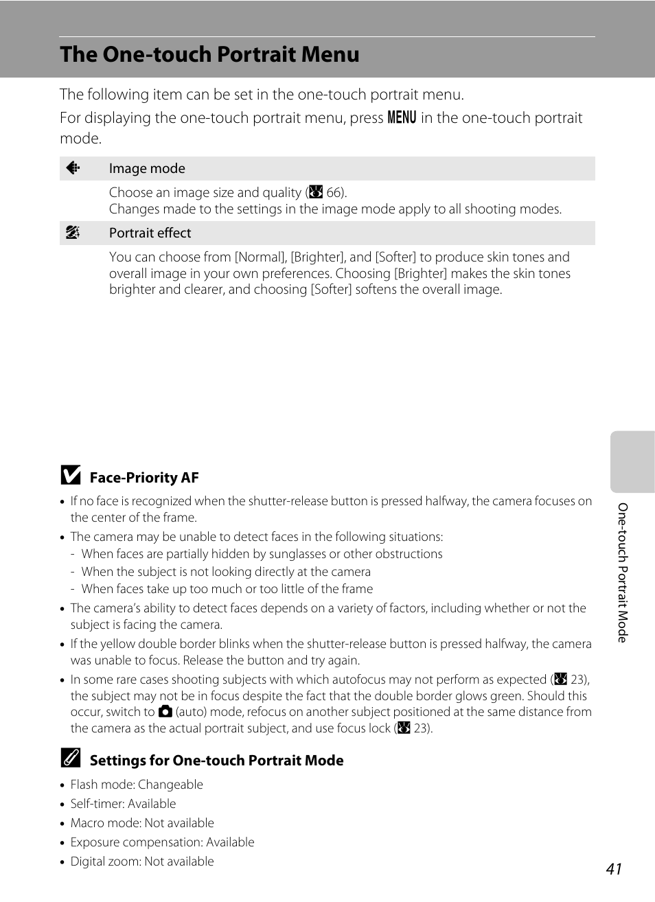 The one-touch portrait menu | Nikon L14 User Manual | Page 53 / 128