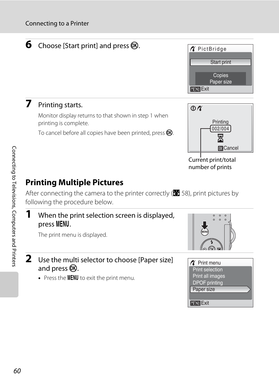 Printing multiple pictures, A 60) | Nikon L14 User Manual | Page 72 / 128