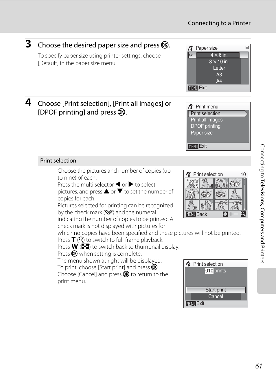 Choose the desired paper size and press k | Nikon L14 User Manual | Page 73 / 128