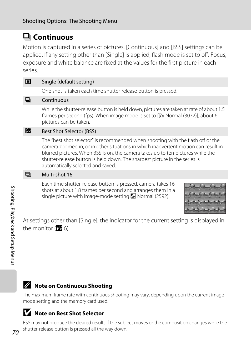 Continuous, C continuous, A 70 | Nikon L14 User Manual | Page 82 / 128