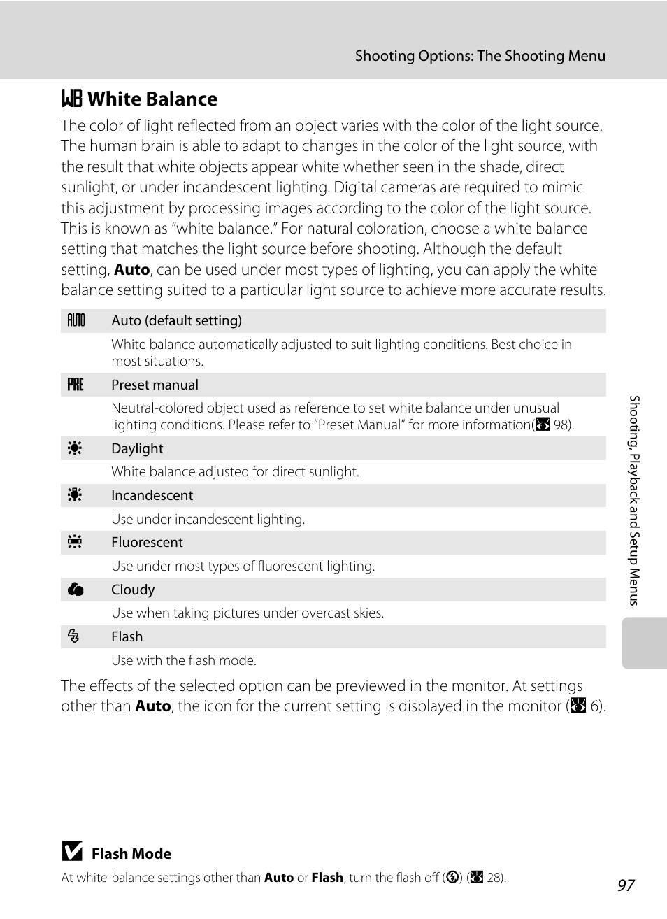 White balance, B white balance, A 97) | A 97 | Nikon S560 User Manual | Page 111 / 172