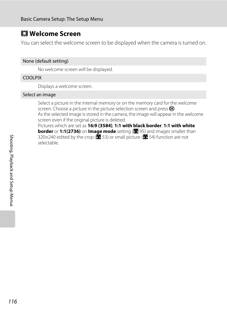 Welcome screen, C welcome screen, A 116) | A 116 | Nikon S560 User Manual | Page 130 / 172
