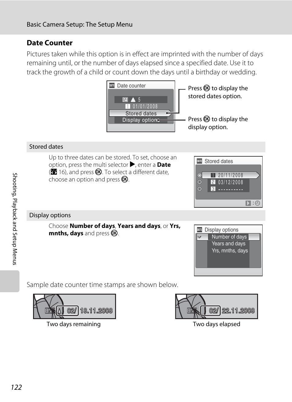 Date counter | Nikon S560 User Manual | Page 136 / 172