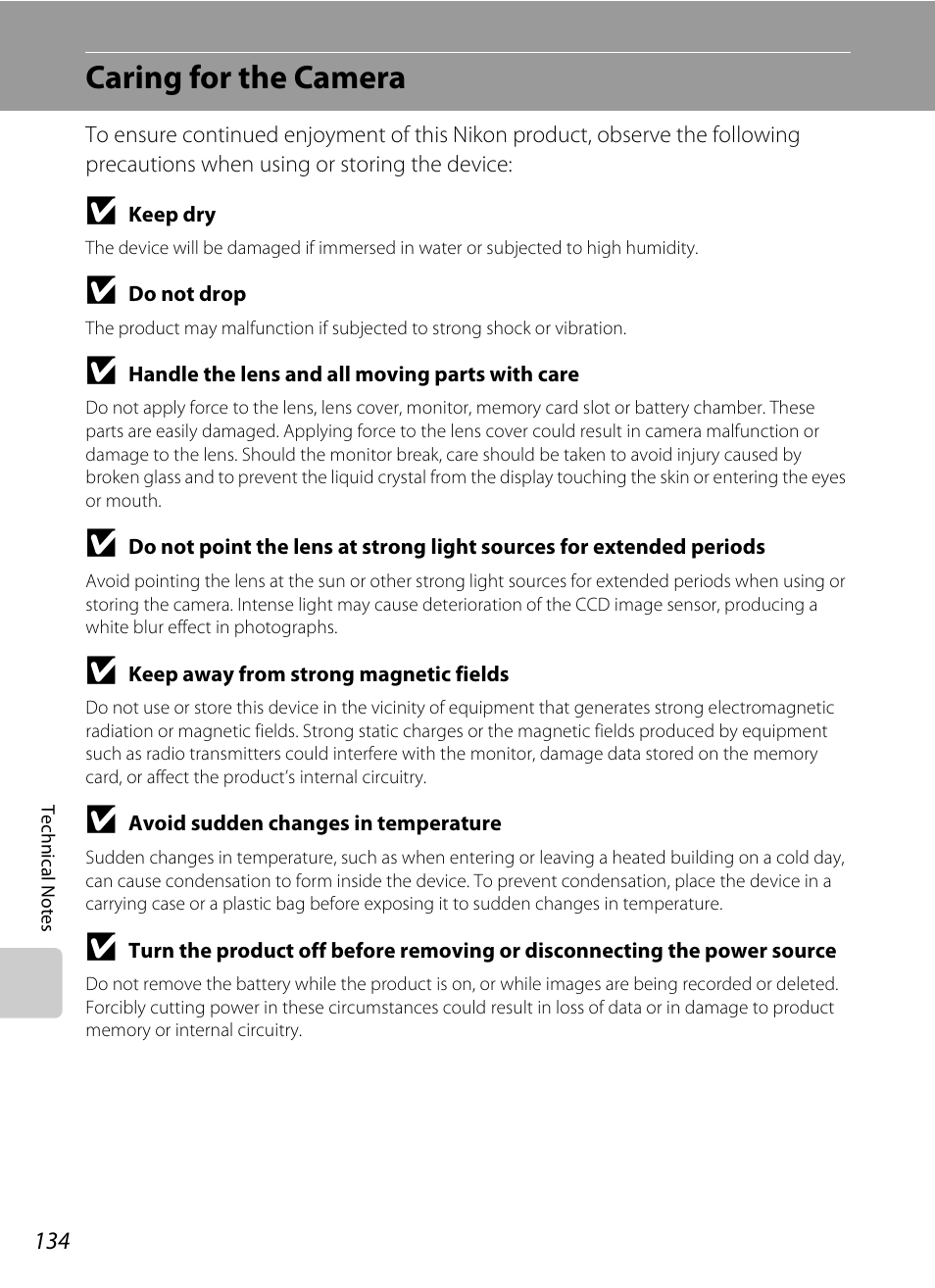 Caring for the camera | Nikon S560 User Manual | Page 148 / 172