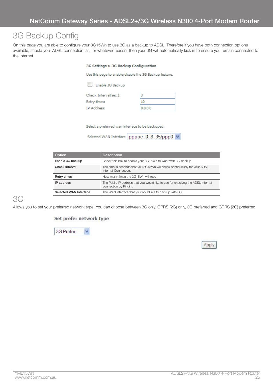 3g backup config | Nortel Networks N300 User Manual | Page 25 / 72