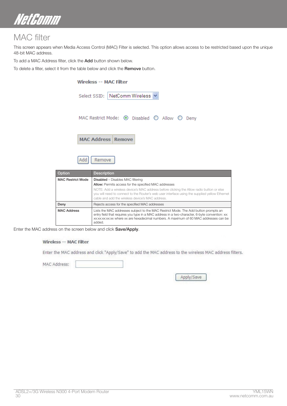Mac filter | Nortel Networks N300 User Manual | Page 30 / 72