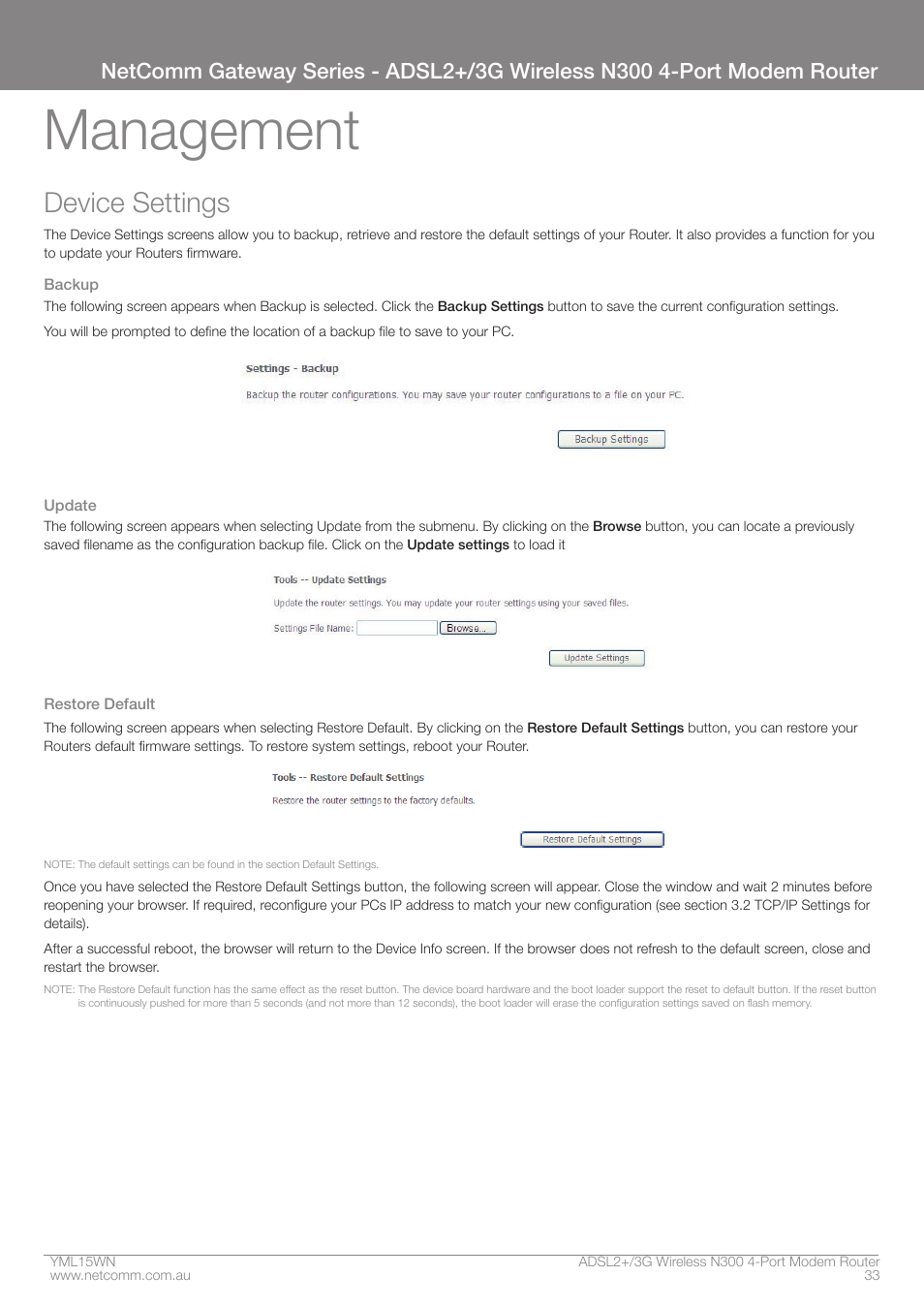 Management, Device settings | Nortel Networks N300 User Manual | Page 33 / 72