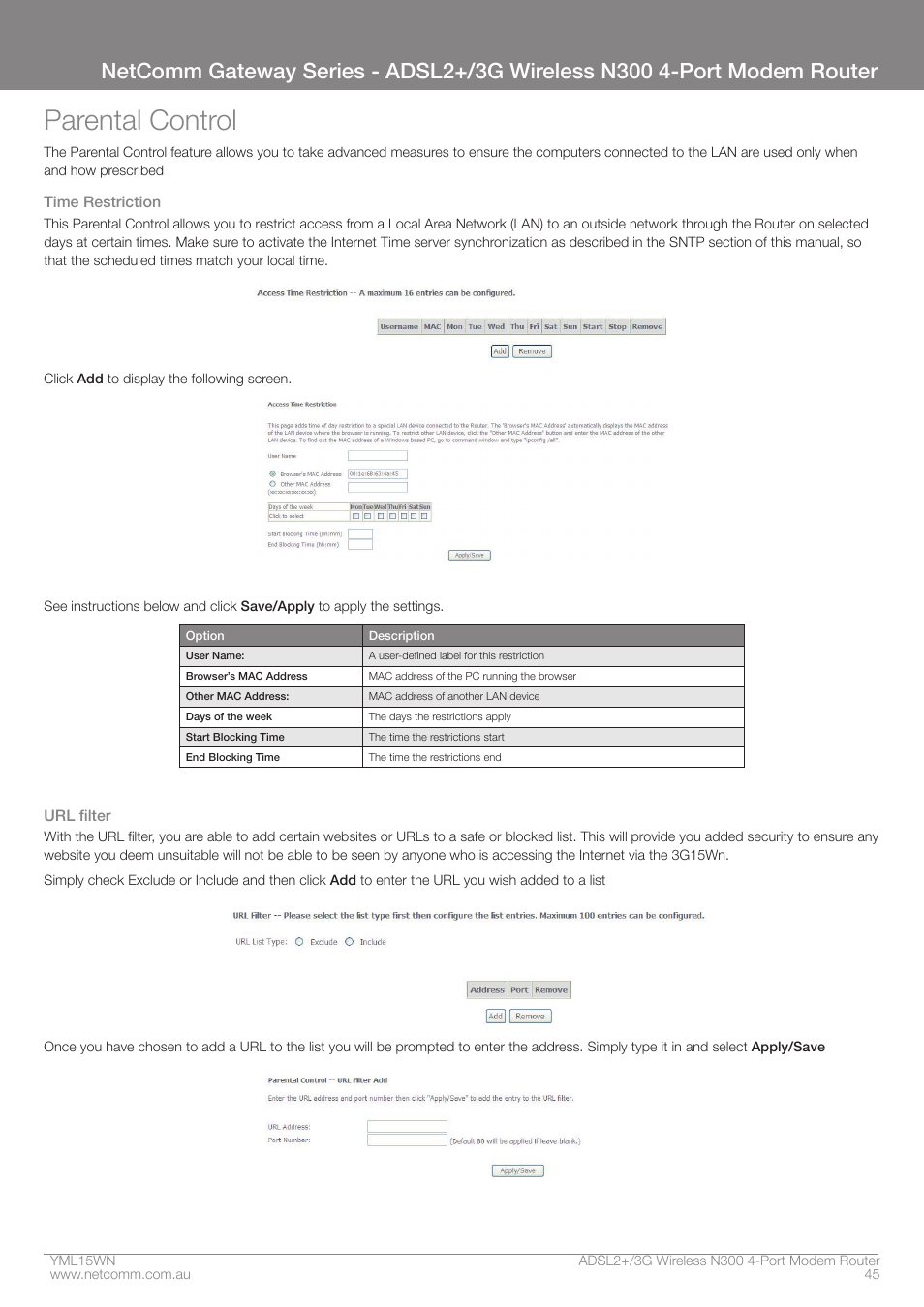 Parental control | Nortel Networks N300 User Manual | Page 45 / 72