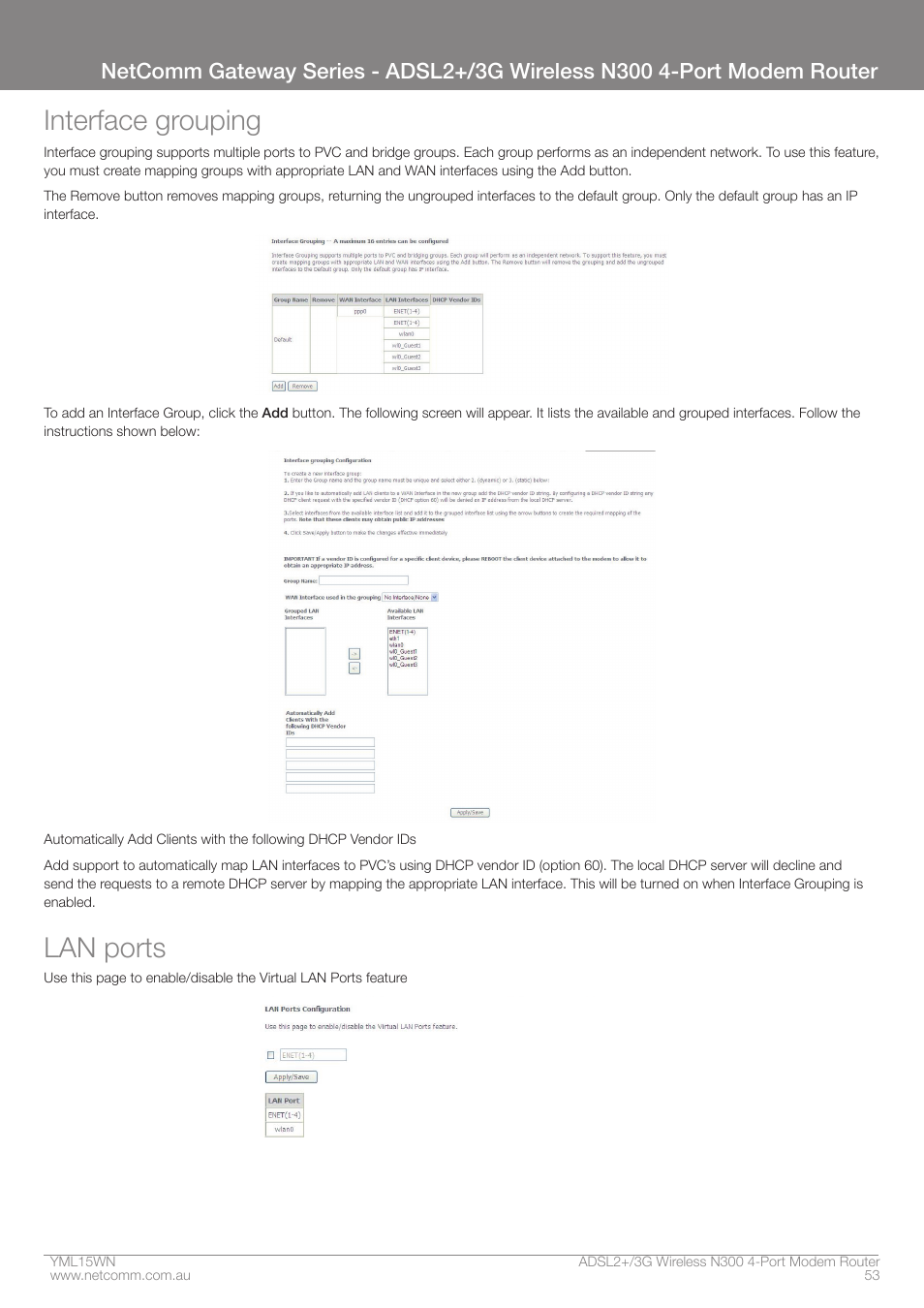 Interface grouping, Lan ports | Nortel Networks N300 User Manual | Page 53 / 72