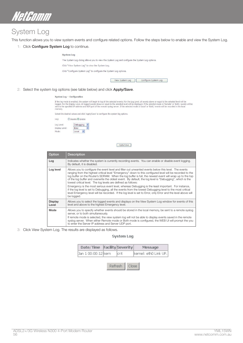 System log | Nortel Networks N300 User Manual | Page 56 / 72