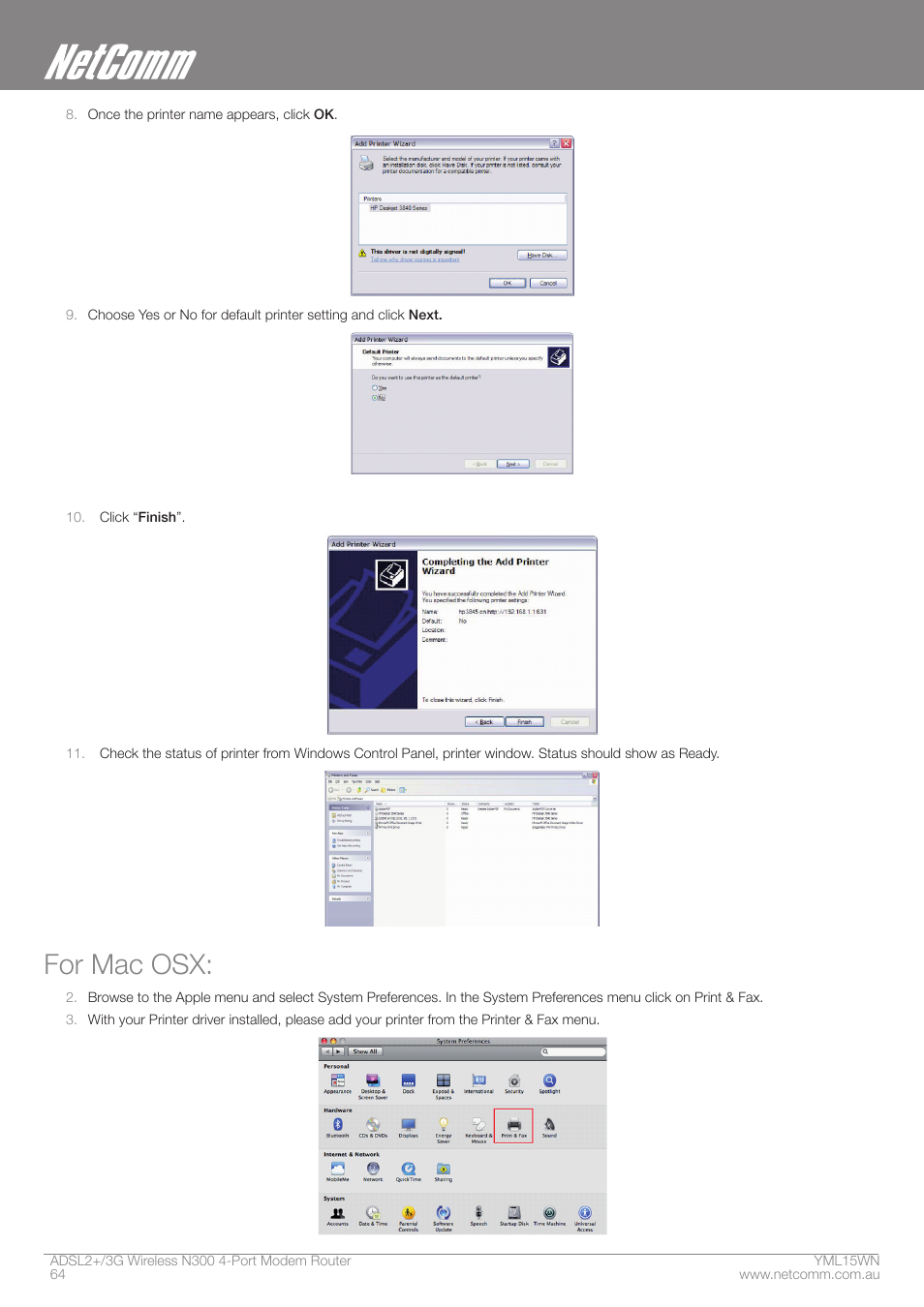 For mac osx | Nortel Networks N300 User Manual | Page 64 / 72
