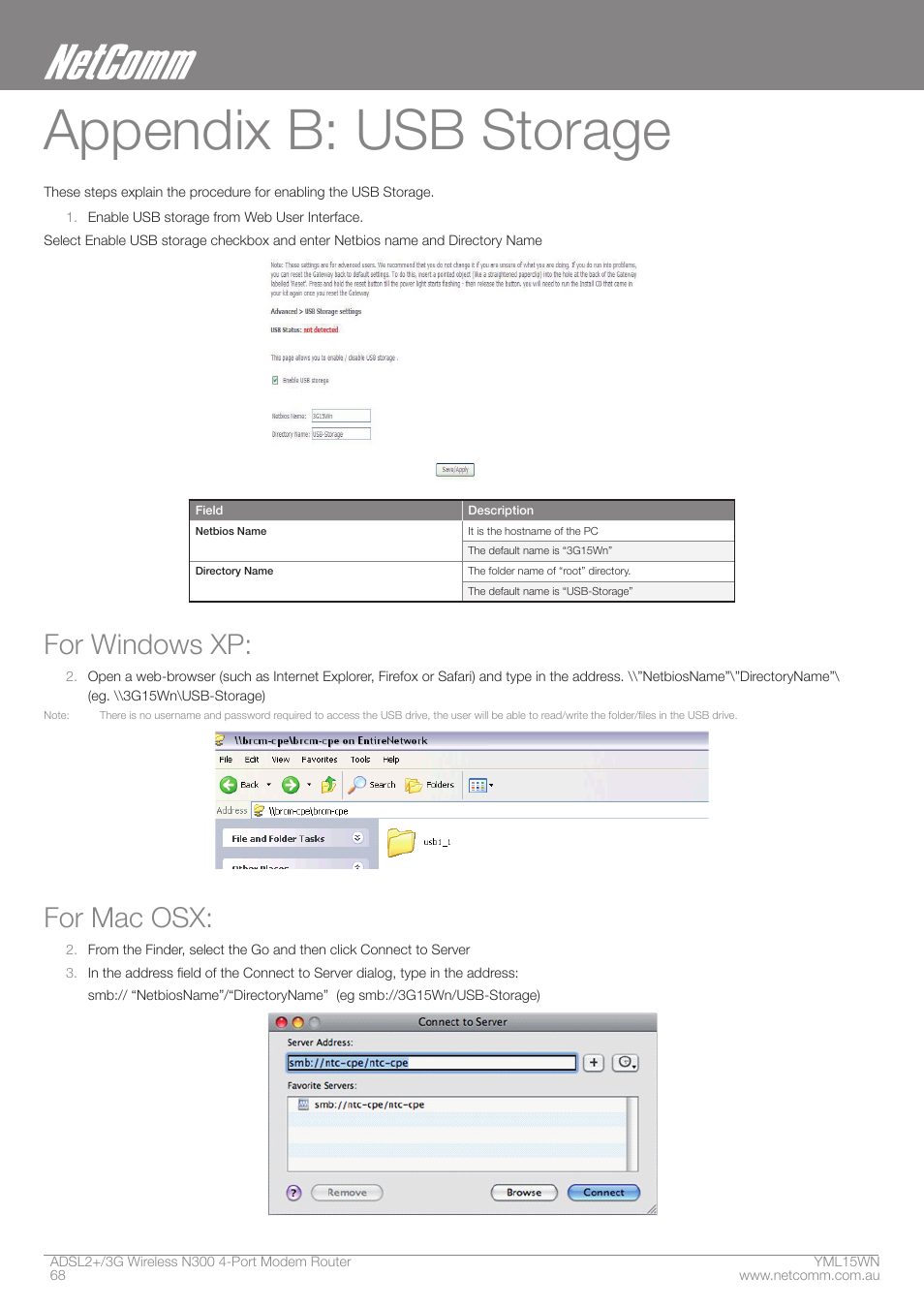 Appendix b: usb storage, For windows xp, For mac osx | Nortel Networks N300 User Manual | Page 68 / 72