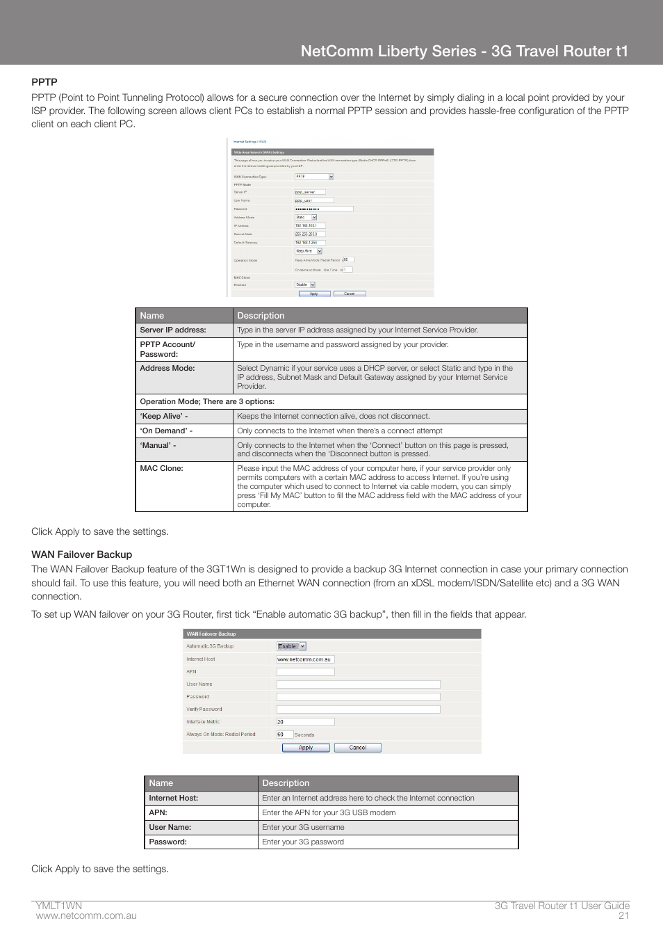 Netcomm liberty series - 3g travel router t1 | Nortel Networks T1 User Manual | Page 21 / 51