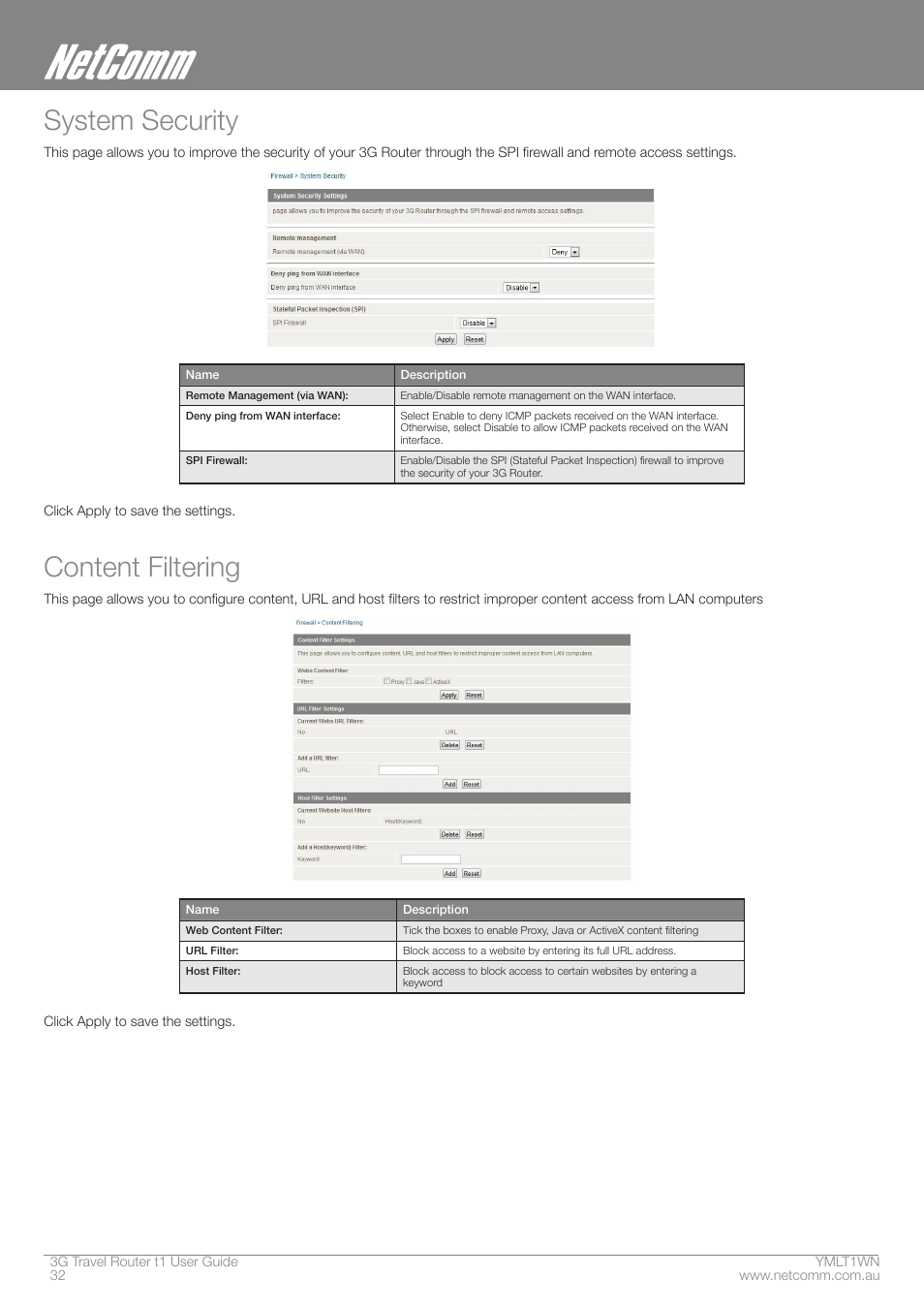 System security, Content filtering | Nortel Networks T1 User Manual | Page 32 / 51