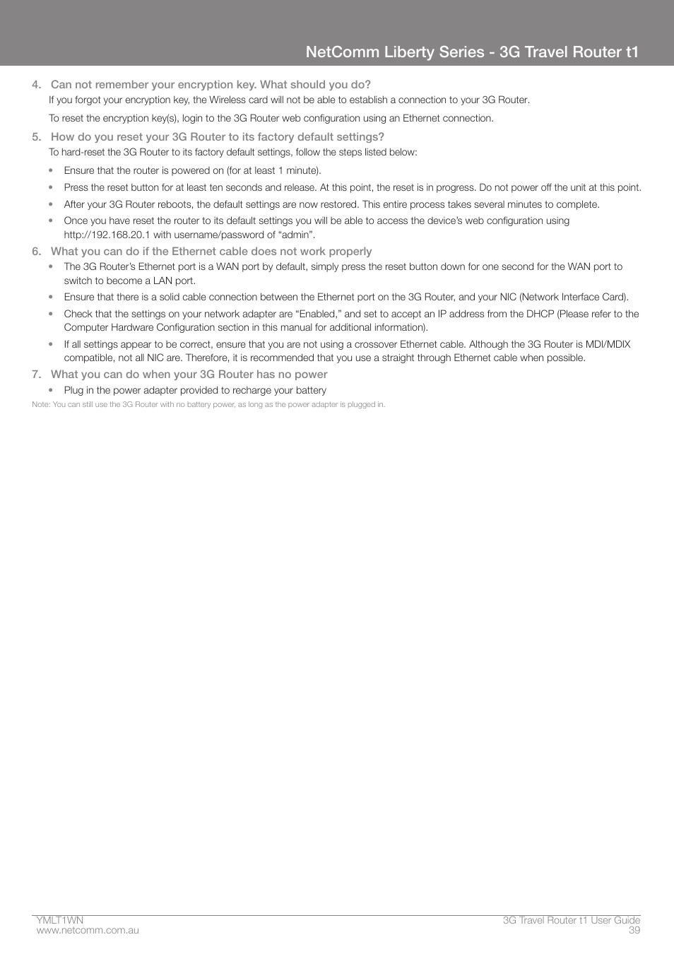 Netcomm liberty series - 3g travel router t1 | Nortel Networks T1 User Manual | Page 39 / 51