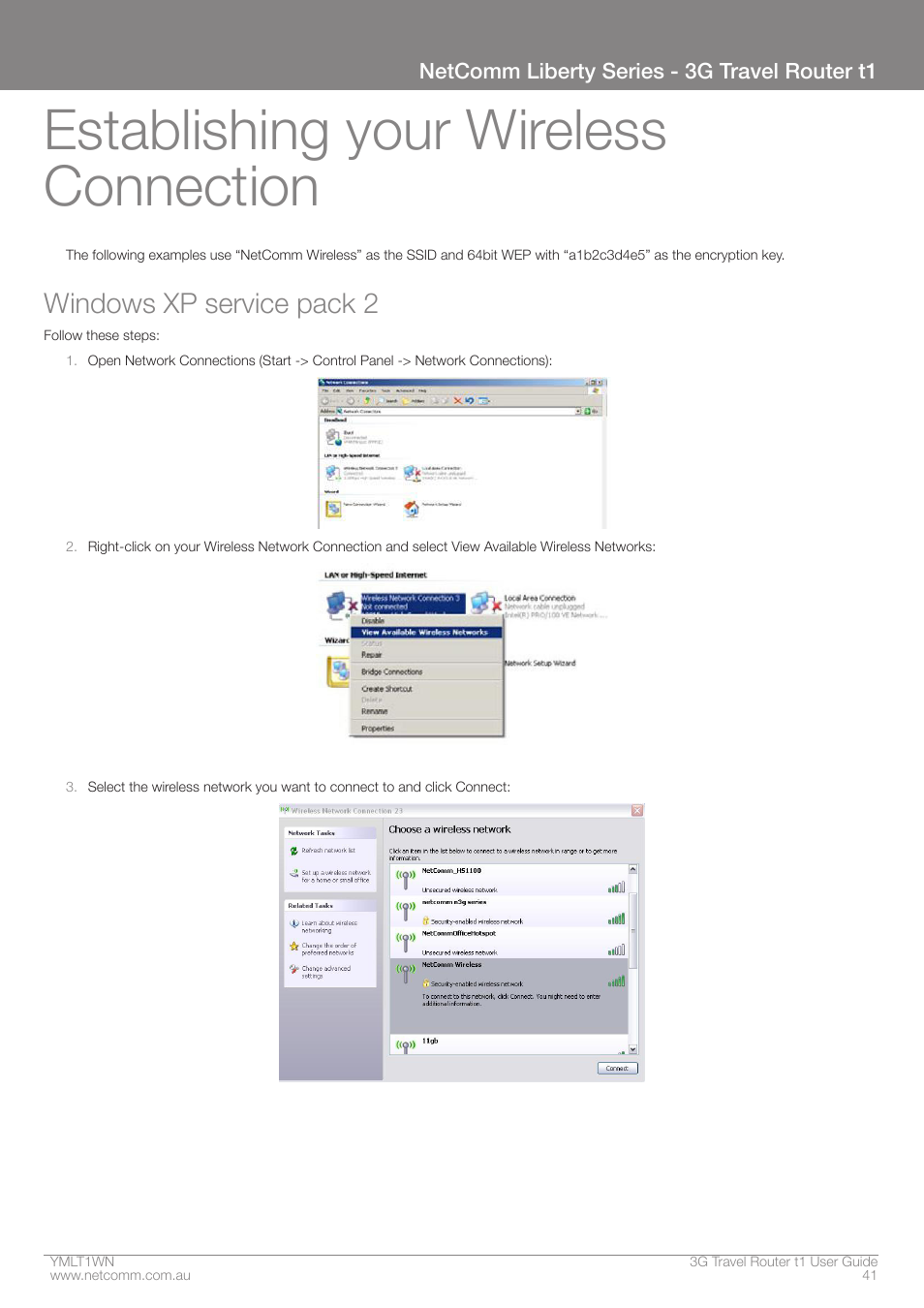 Establishing your wireless connection, Windows xp service pack 2 | Nortel Networks T1 User Manual | Page 41 / 51