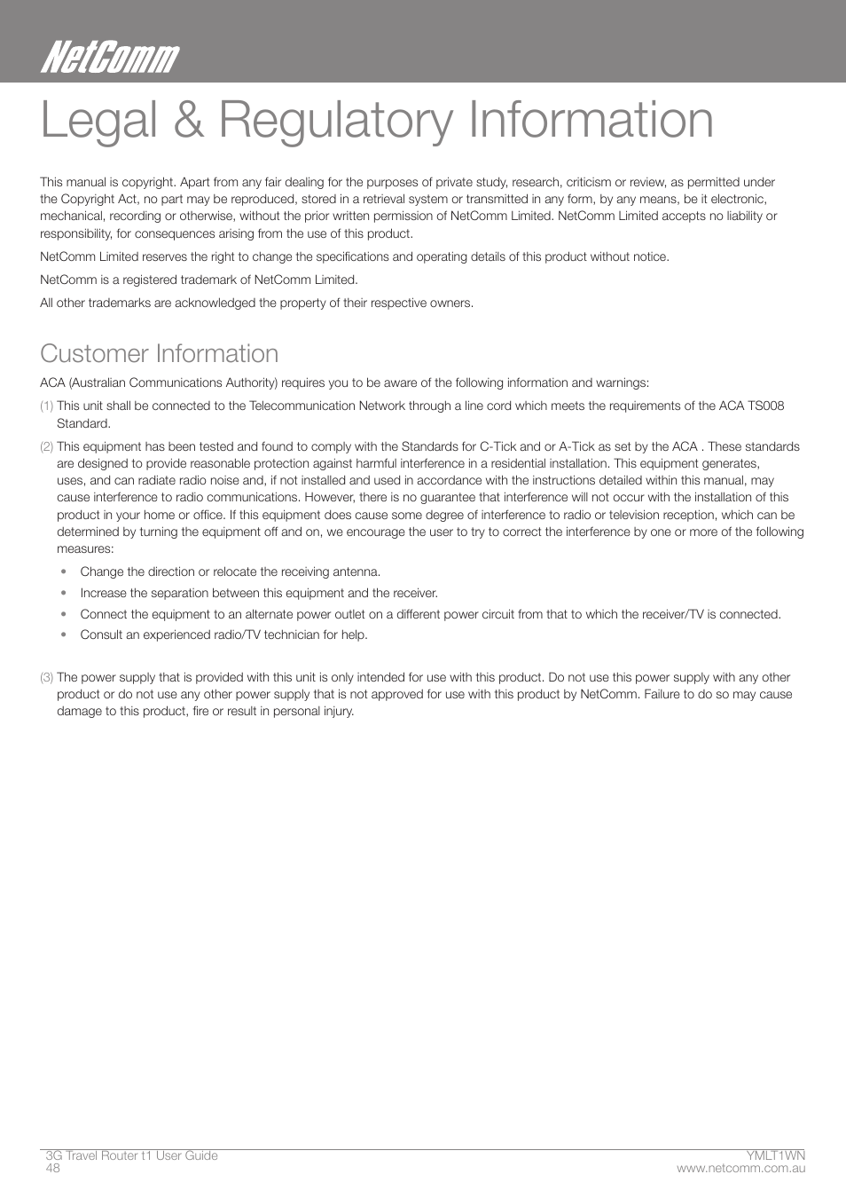 Legal & regulatory information, Customer information | Nortel Networks T1 User Manual | Page 48 / 51