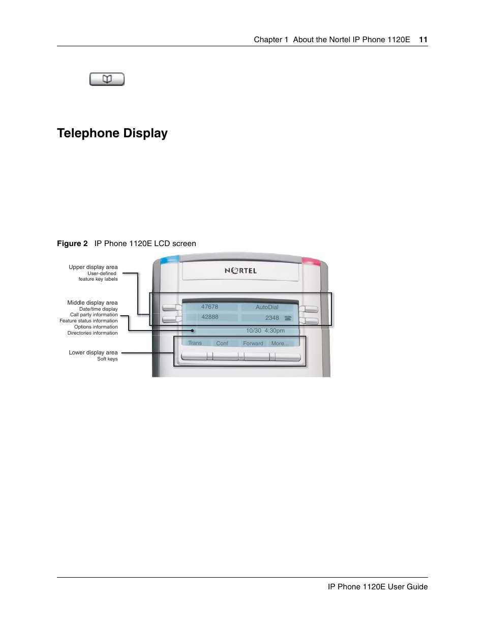 Telephone display | Nortel Networks 1120E User Manual | Page 11 / 25