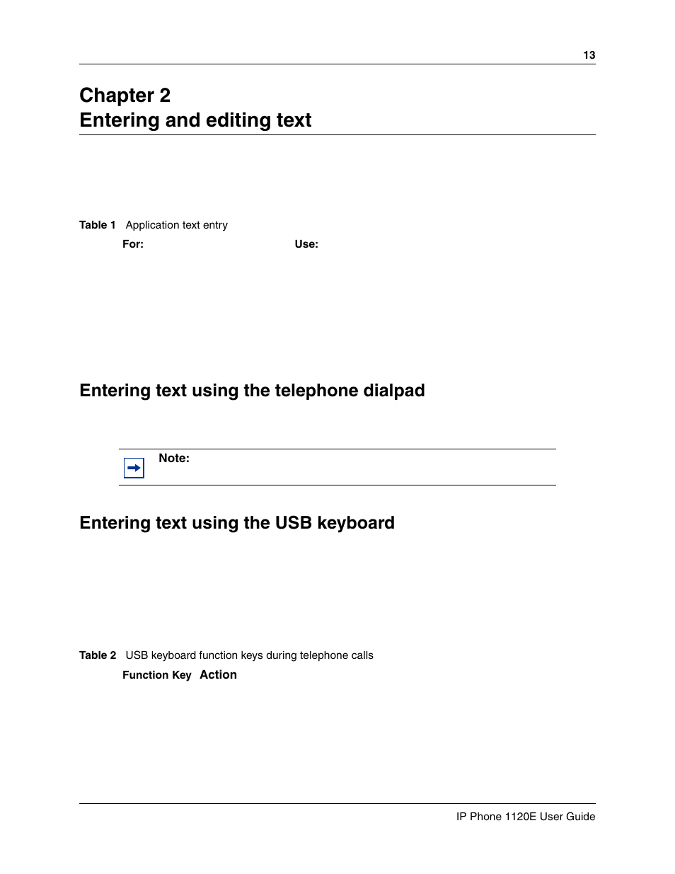 Entering and editing text, Entering text using the telephone dialpad, Entering text using the usb keyboard | Chapter 2 entering and editing text | Nortel Networks 1120E User Manual | Page 13 / 25