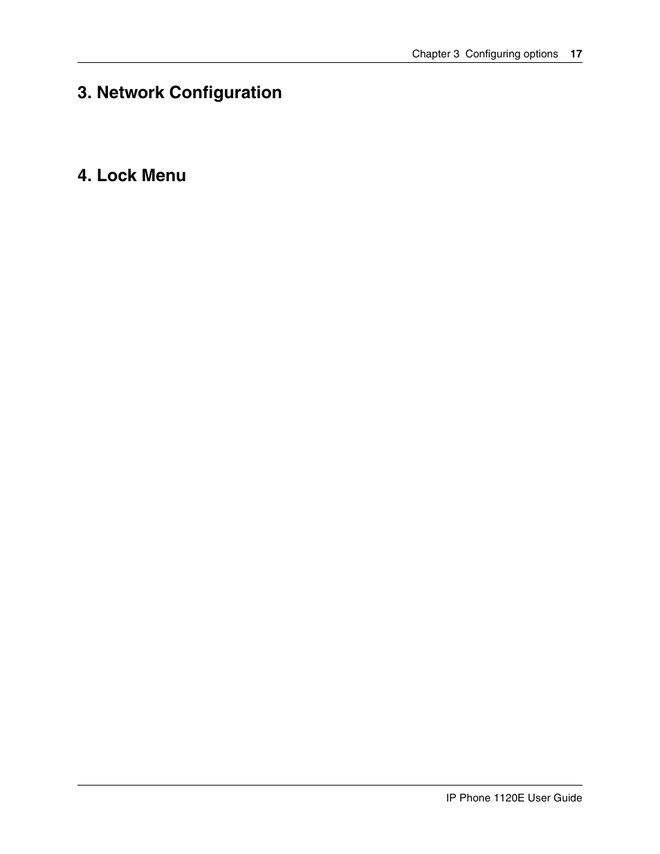 Network configuration, Lock menu | Nortel Networks 1120E User Manual | Page 17 / 25