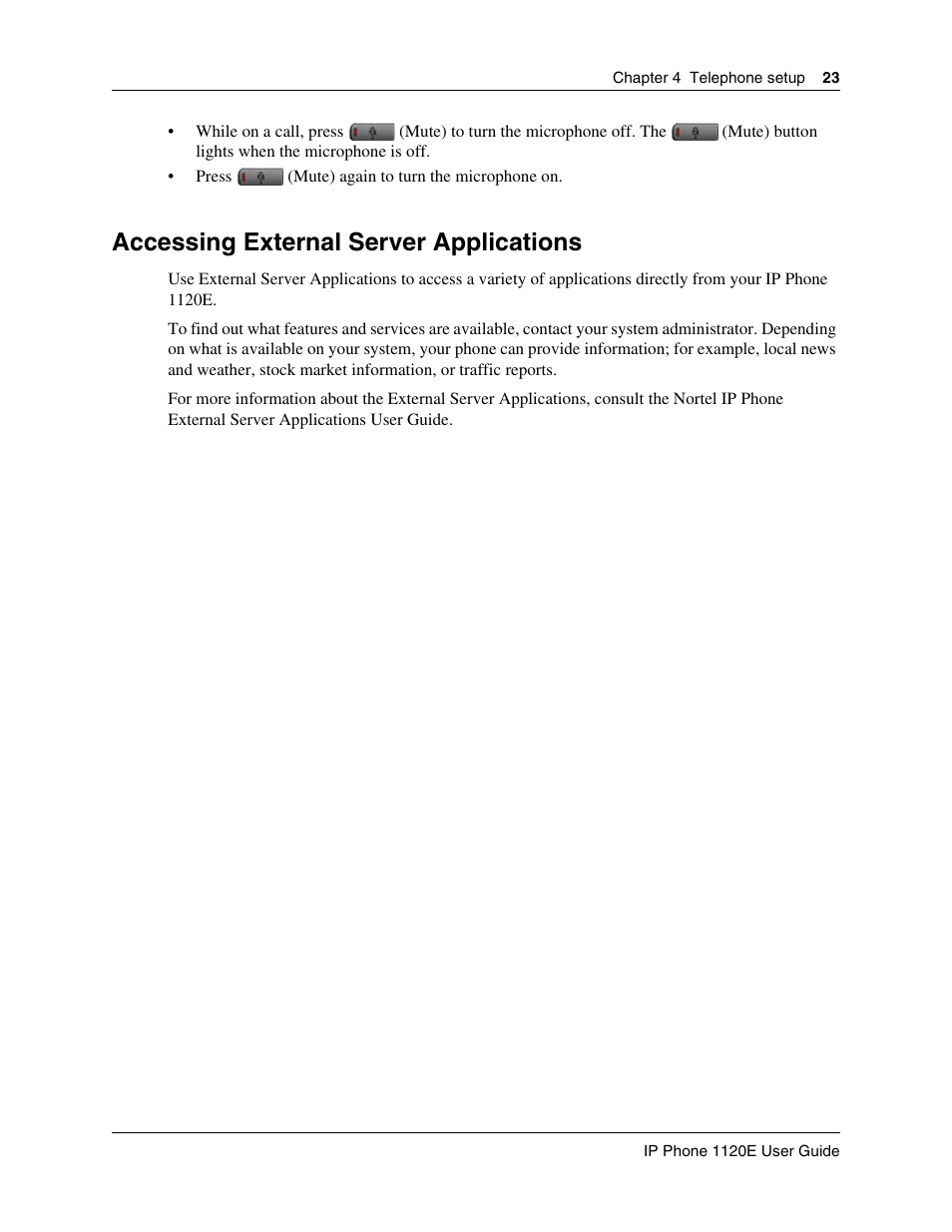 Accessing external server applications | Nortel Networks 1120E User Manual | Page 23 / 25