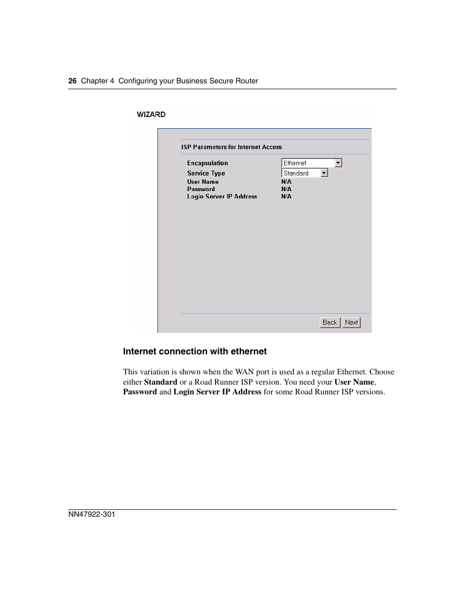 Internet connection with ethernet | Nortel Networks BSR222 User Manual | Page 26 / 42