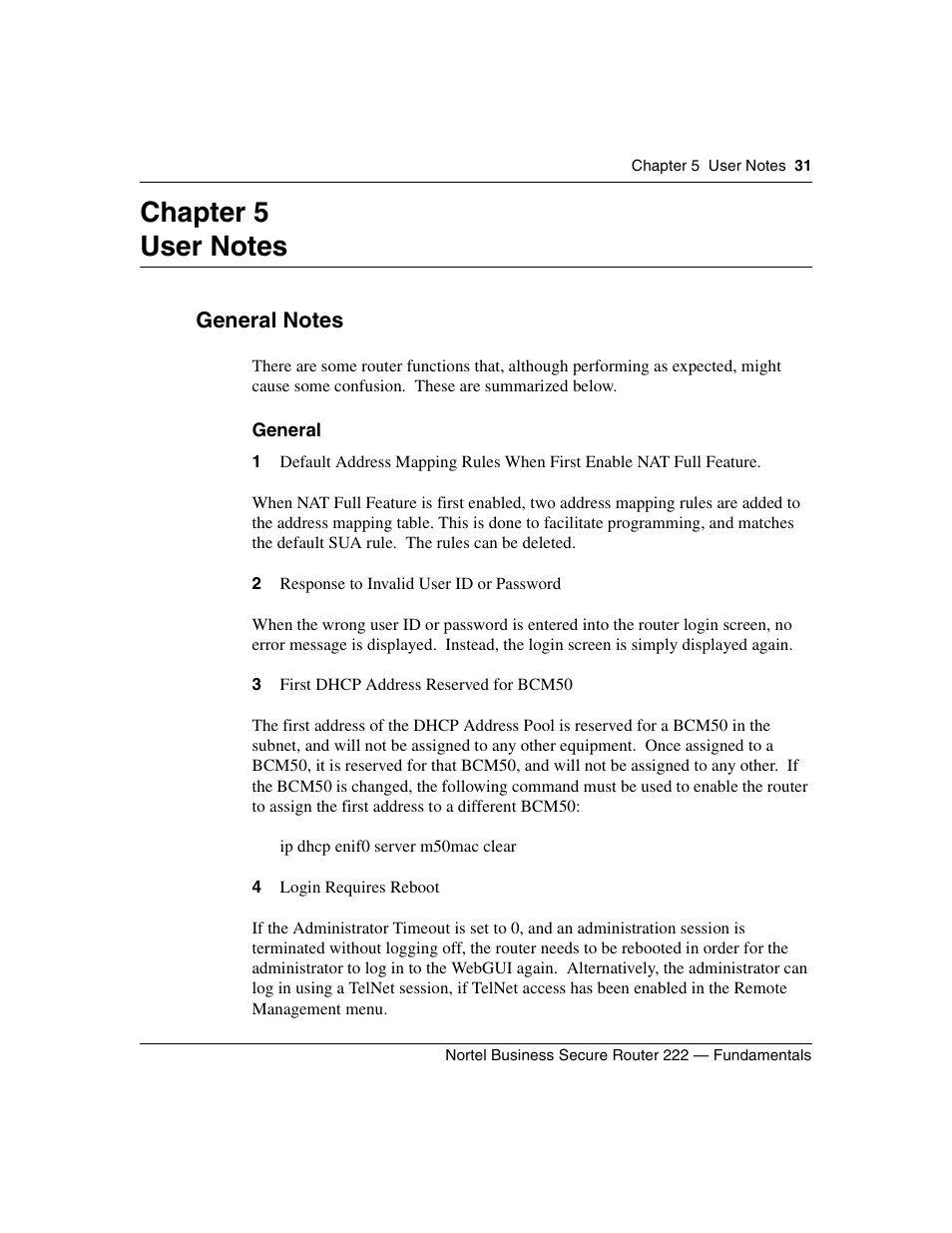 User notes, General notes, Chapter 5 user notes | General | Nortel Networks BSR222 User Manual | Page 31 / 42