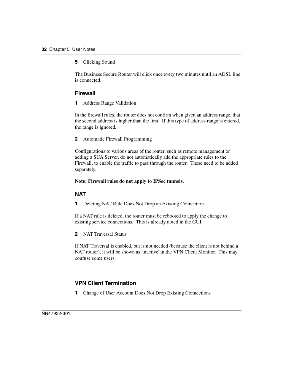 Firewall, Vpn client termination | Nortel Networks BSR222 User Manual | Page 32 / 42