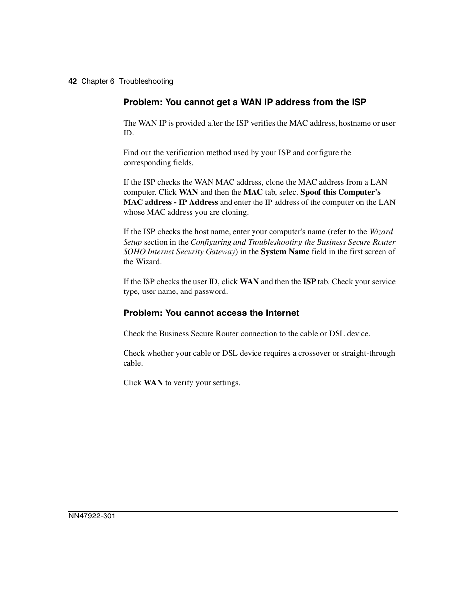 Problem: you cannot access the internet | Nortel Networks BSR222 User Manual | Page 42 / 42