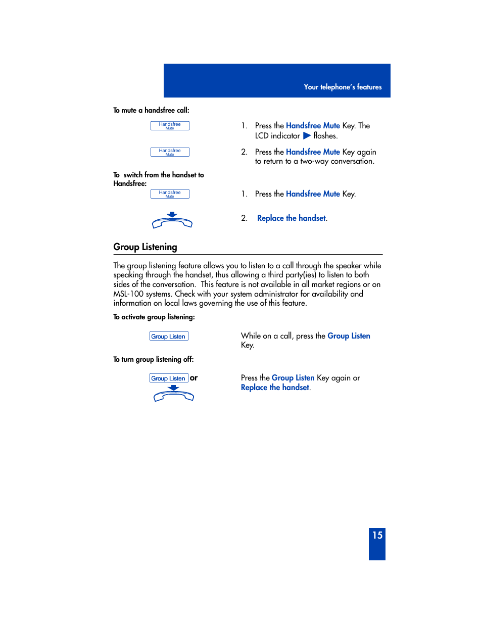 Group listening | Nortel Networks Meridian M2008 User Manual | Page 21 / 74