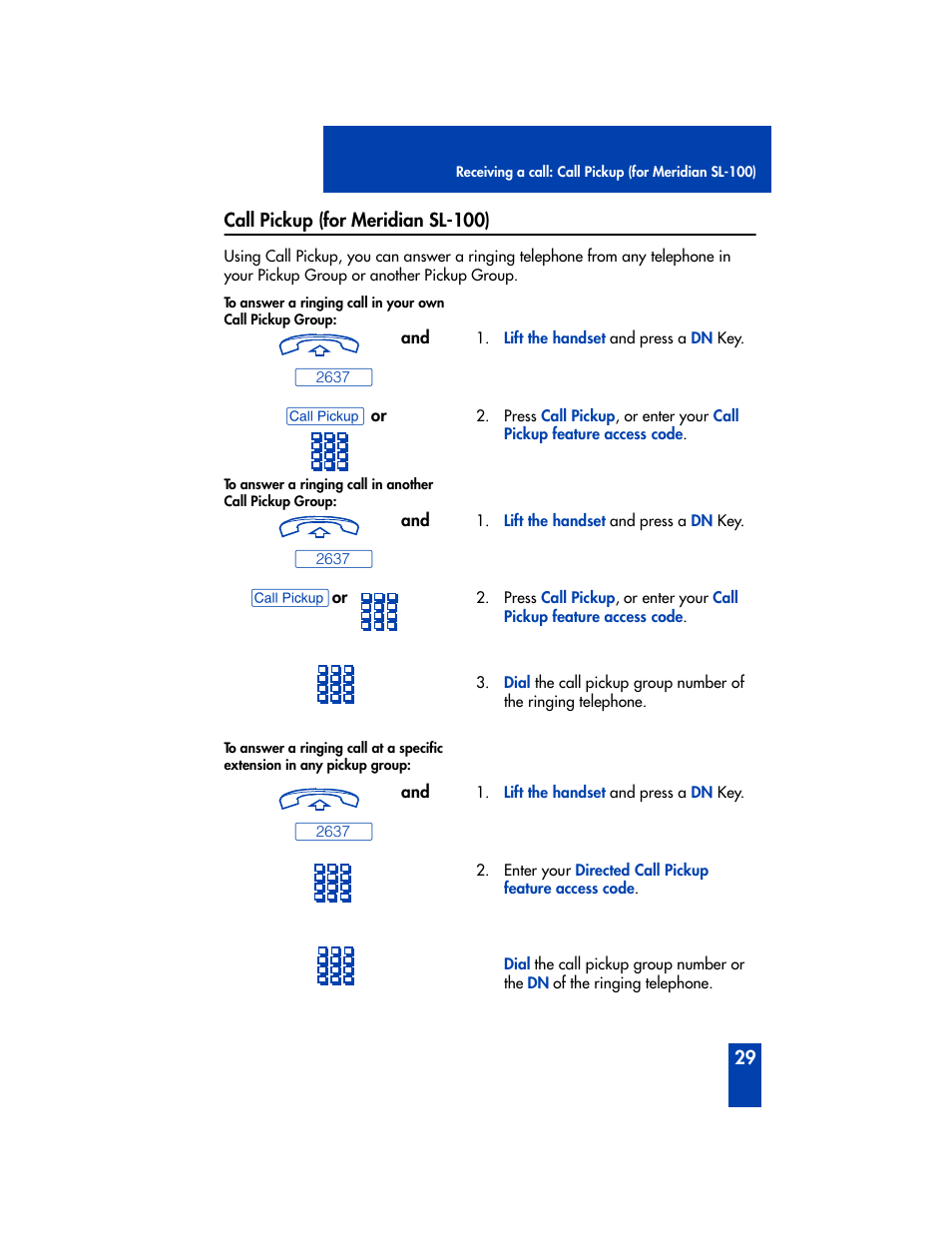 Call pickup (for meridian sl-100) | Nortel Networks Meridian M2008 User Manual | Page 35 / 74
