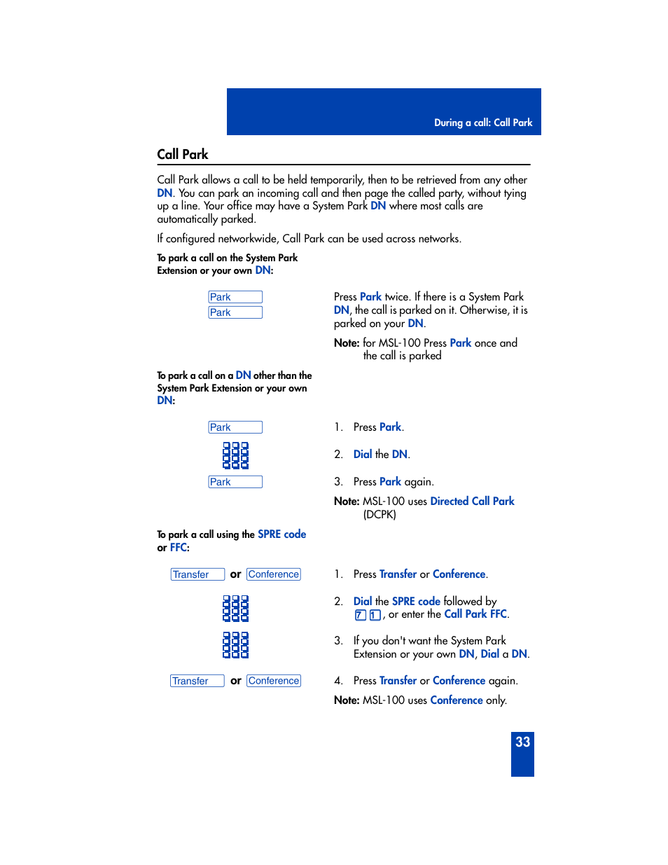 Call park | Nortel Networks Meridian M2008 User Manual | Page 39 / 74