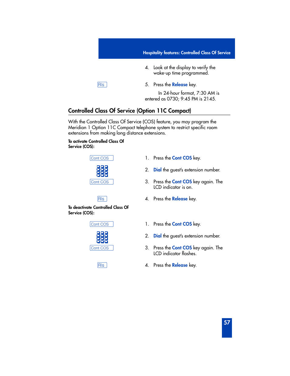 Controlled class of service (option 11c compact) | Nortel Networks Meridian M2008 User Manual | Page 63 / 74