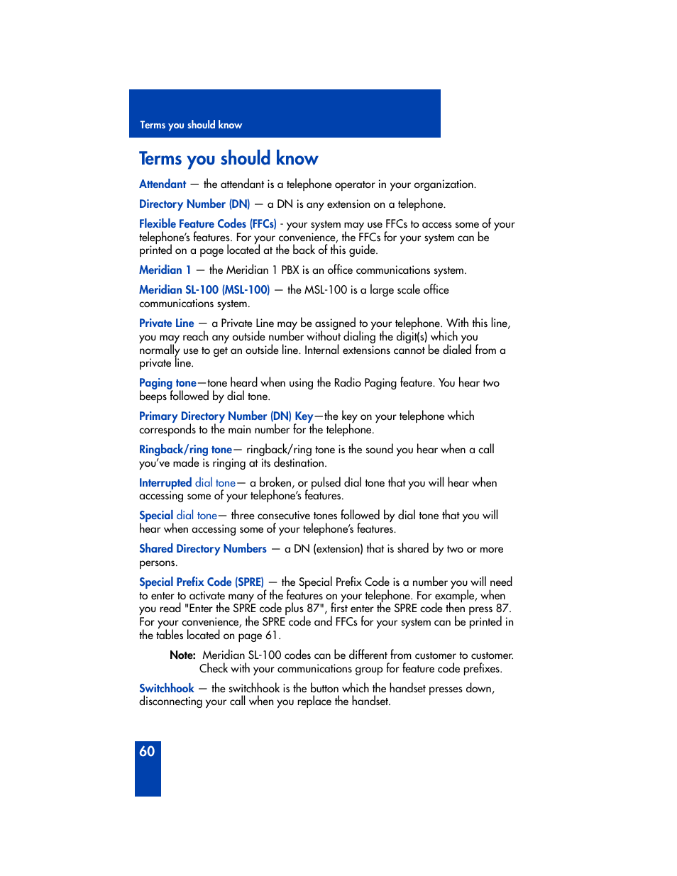 Terms you should know | Nortel Networks Meridian M2008 User Manual | Page 66 / 74