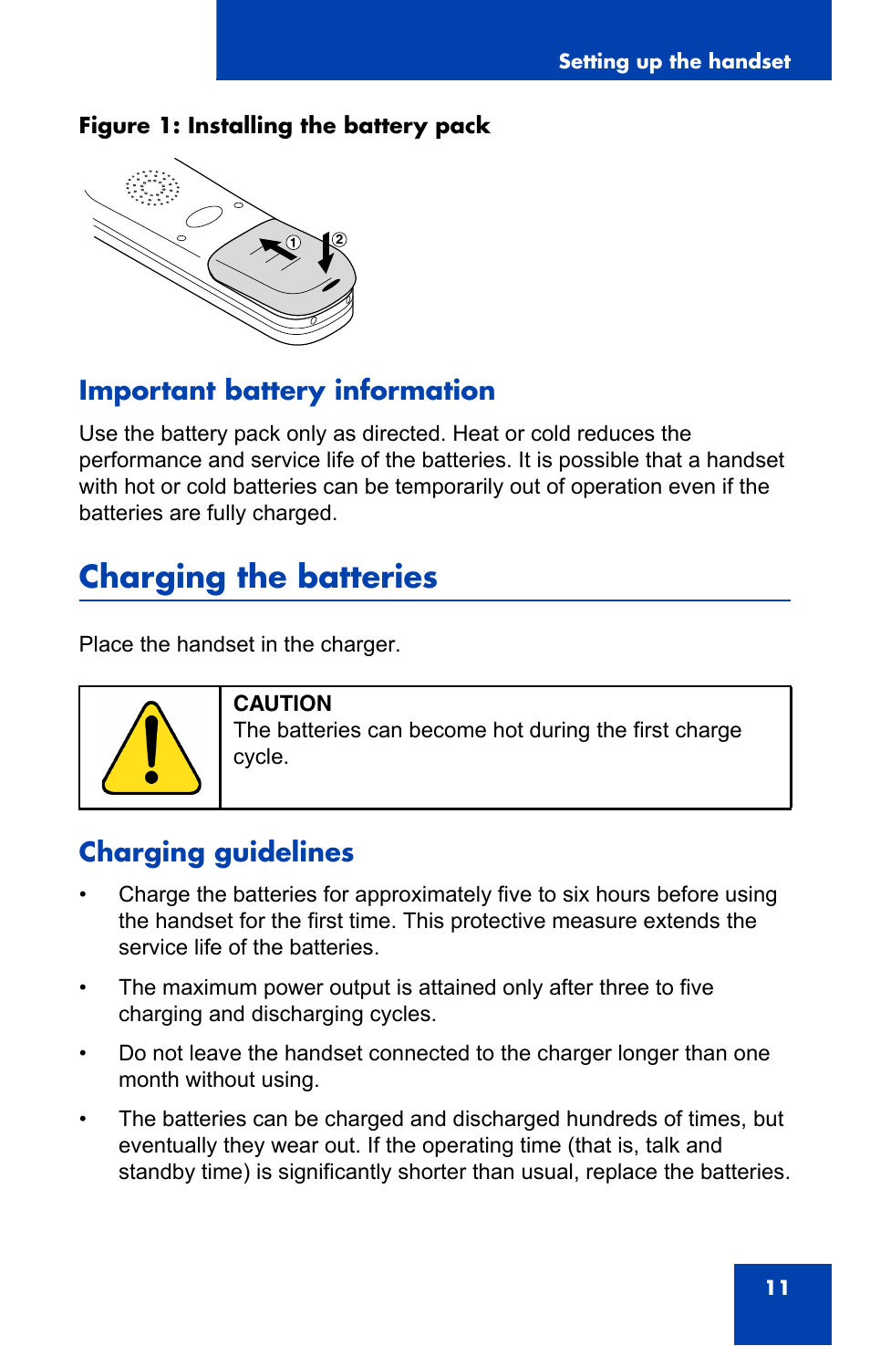 Important battery information, Charging the batteries, Charging guidelines | Nortel Networks 4065R User Manual | Page 11 / 92