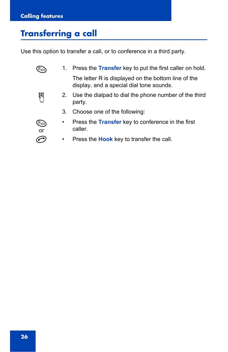 Transferring a call, Od o | Nortel Networks 4065R User Manual | Page 26 / 92