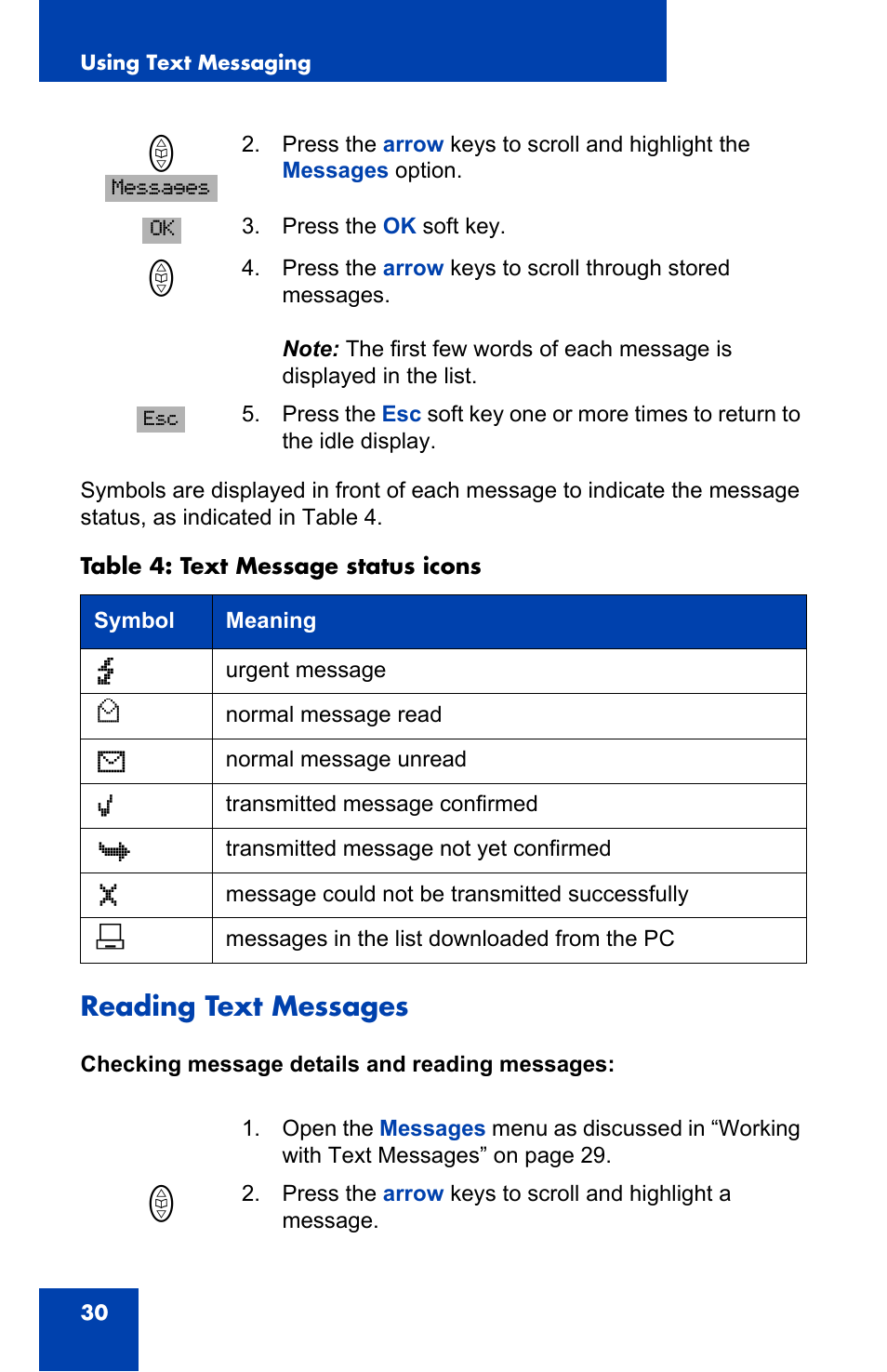 Reading text messages, Lo j | Nortel Networks 4065R User Manual | Page 30 / 92
