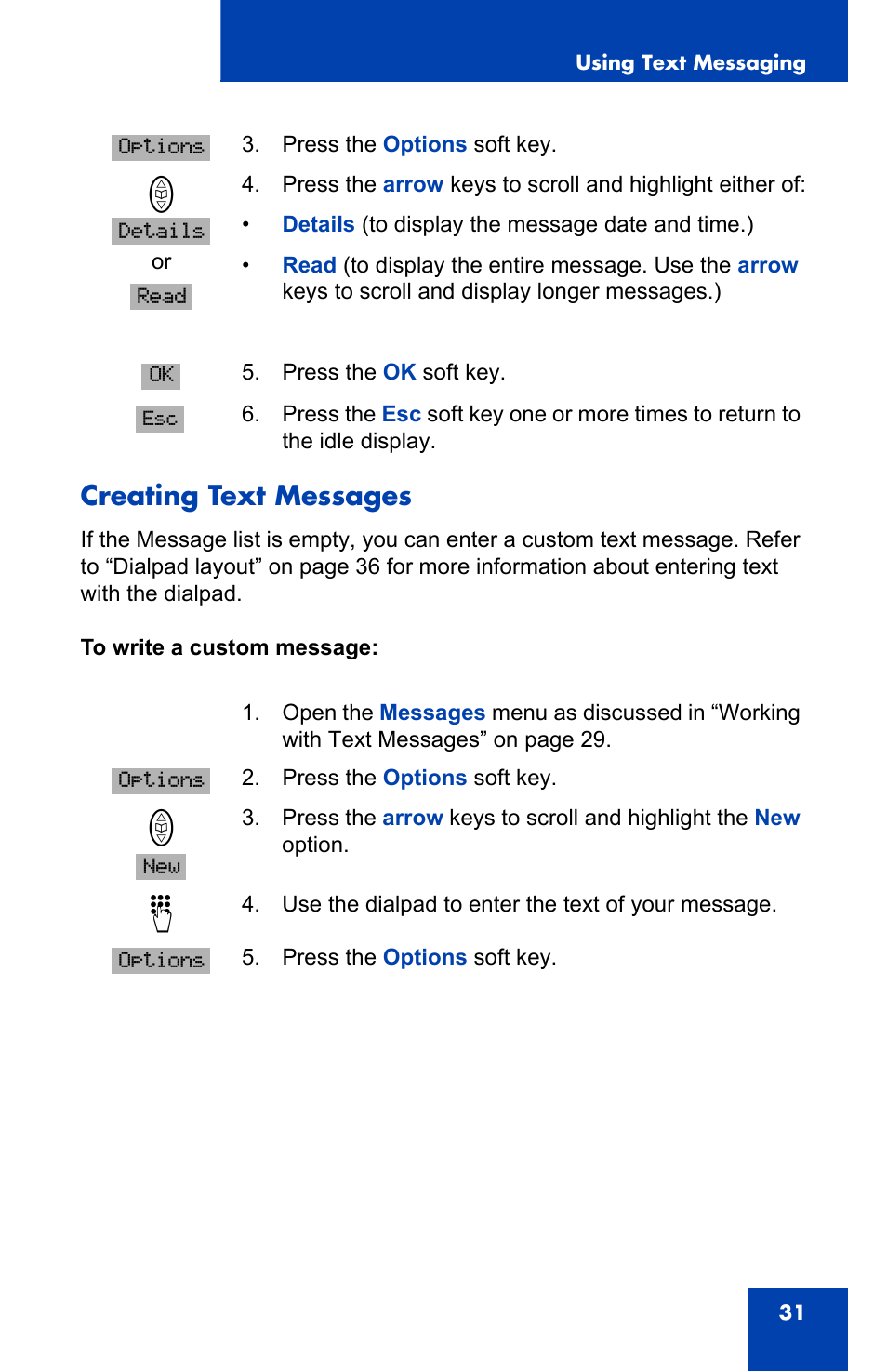 Creating text messages | Nortel Networks 4065R User Manual | Page 31 / 92