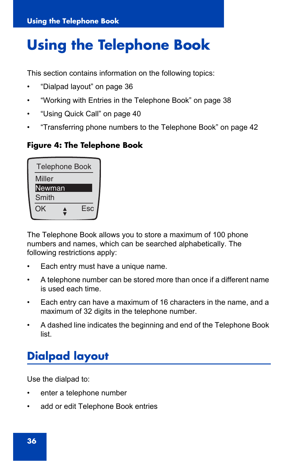 Using the telephone book, Dialpad layout | Nortel Networks 4065R User Manual | Page 36 / 92