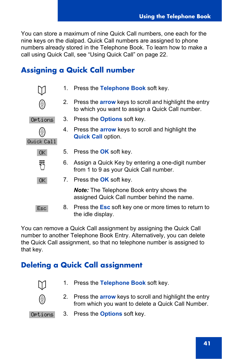 Assigning a quick call number, Deleting a quick call assignment | Nortel Networks 4065R User Manual | Page 41 / 92