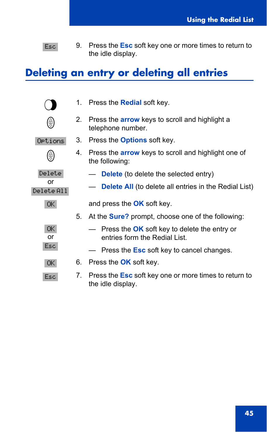 Deleting an entry or deleting all entries | Nortel Networks 4065R User Manual | Page 45 / 92
