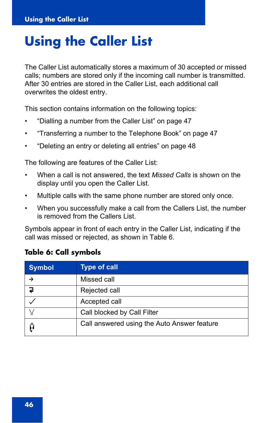 Using the caller list | Nortel Networks 4065R User Manual | Page 46 / 92